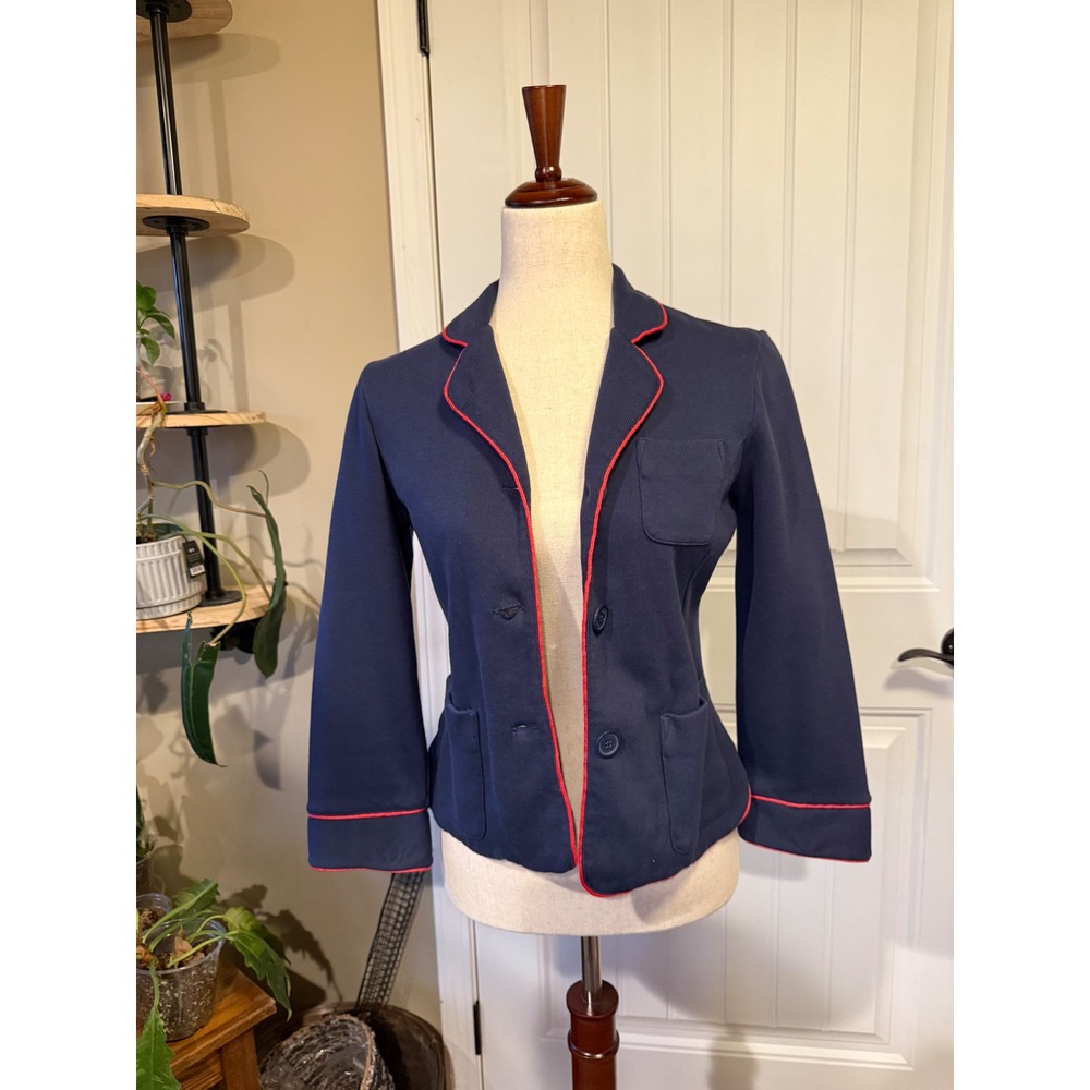 GAP Navy Blue Blazer Jacket Red Piping Button Front Women's Size S